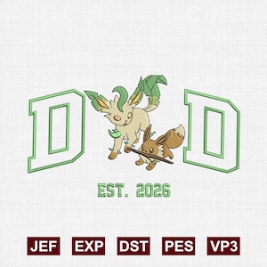 Desenho de Bordado de Leafeon Morto, Arquivo de Bordado Pokémon, Download Digital da Evolução do Tipo Fantasma, Arquivos PES DST JEF VP3