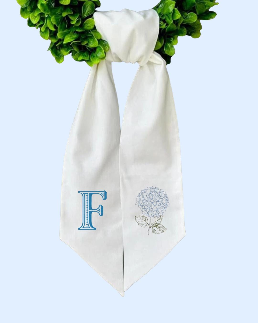 Spring Sashes Embroidered Spring Sash With Hydrangea and Initial – Wreath Decoration ...