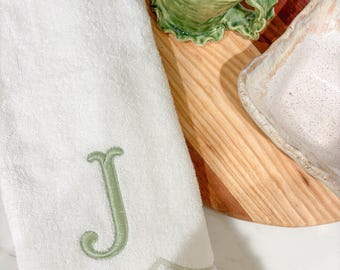 Embroidered Initial Scalloped Hand Towel
