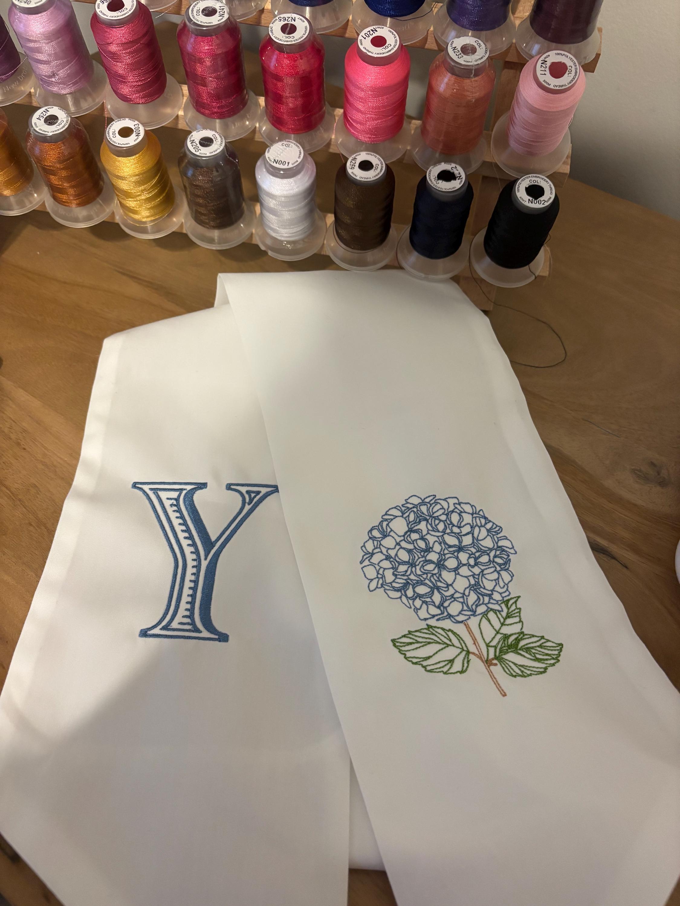 Spring Sashes Embroidered Spring Sash With Hydrangea and Initial – Wreath Decoration ...