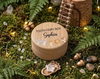 Naklejka na spersonalizowane pudełko na zęby dziecka, spersonalizowane drewniane pudełko na pamiątki z Wróżką Zębuszką, prezent na baby shower dla dziewczynki i chłopca, prezent urodzinowy dla dziecka
