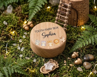 Custom Sticker Baby Tooth Box, Personalized Wooden Tooth Fairy Keepsake Box, Baby Shower Gift for Girl Boy, Kids Birthday Gift