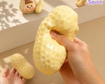 Knapperige pinda-knijpbal | Kawaii sensorisch friemelspeeltje | Zacht, langzaam terugverend stressverlichtingsspeeltje | ASMR-knijpspeeltje | Leuk pinda-cadeau