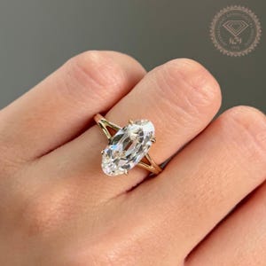 Vintage Style 3CT Moval Lab Grown Diamond Engagement Ring, 14K Gold Halo Split Shank Bridal Ring