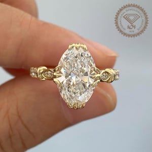 2CT Vintage Inspired Oval Cut IGI Certified Art Deco 14K Gold Diamond Unique Engagement Promise Ring For Her, Anniversary Gift