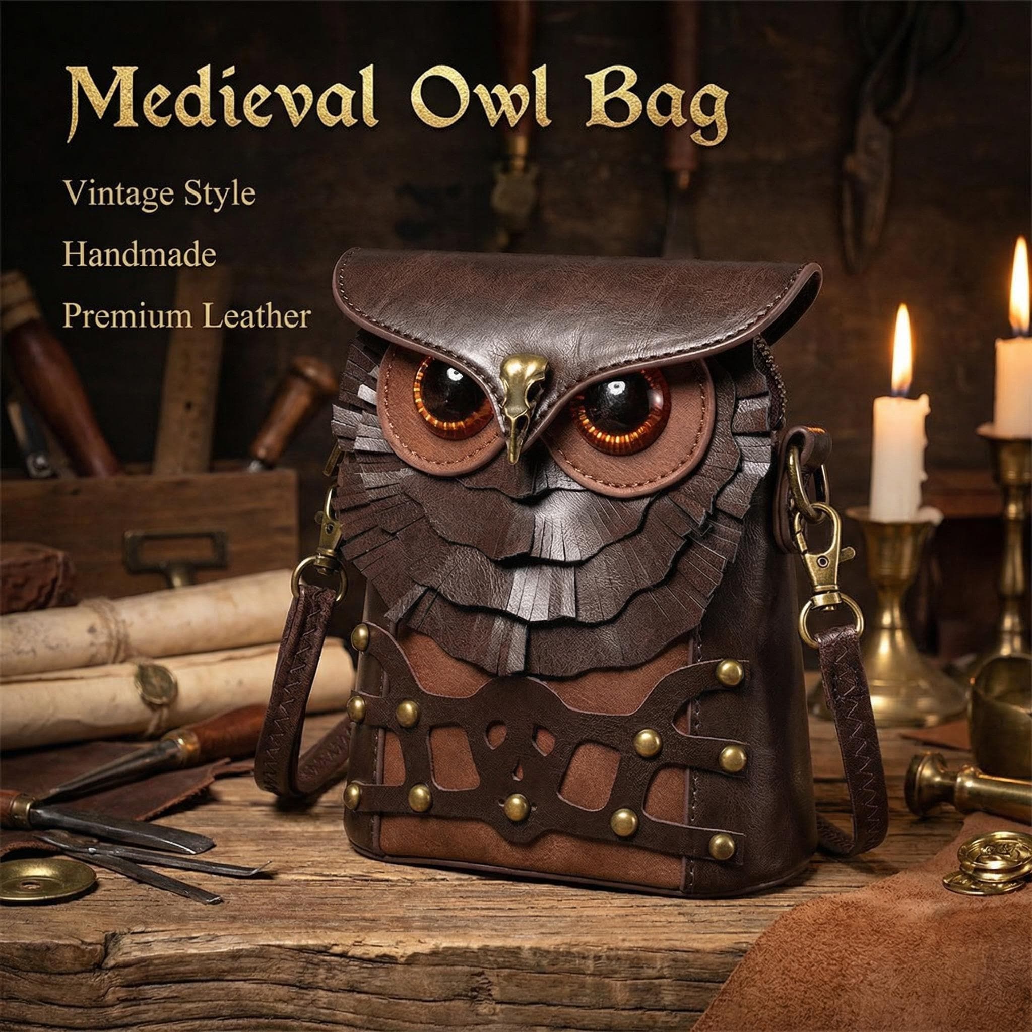 Handmade Owl Crossbody Bag Steampunk Faux Leather Shoulder Purse Gothic Bird Messenger Bag  Animal S