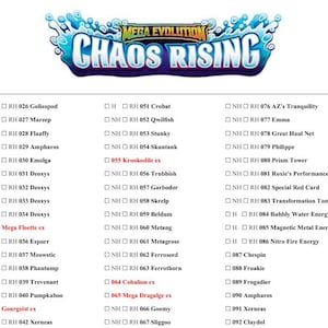 Chaos Rising Master Set Checklist Printable PDF | Pokémon Card Tracker ...