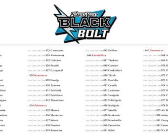 Black Bolt Master Set Checkliste druckbare PDF | Pokémon Karte Tracker | Checkliste für mehrere Varianten