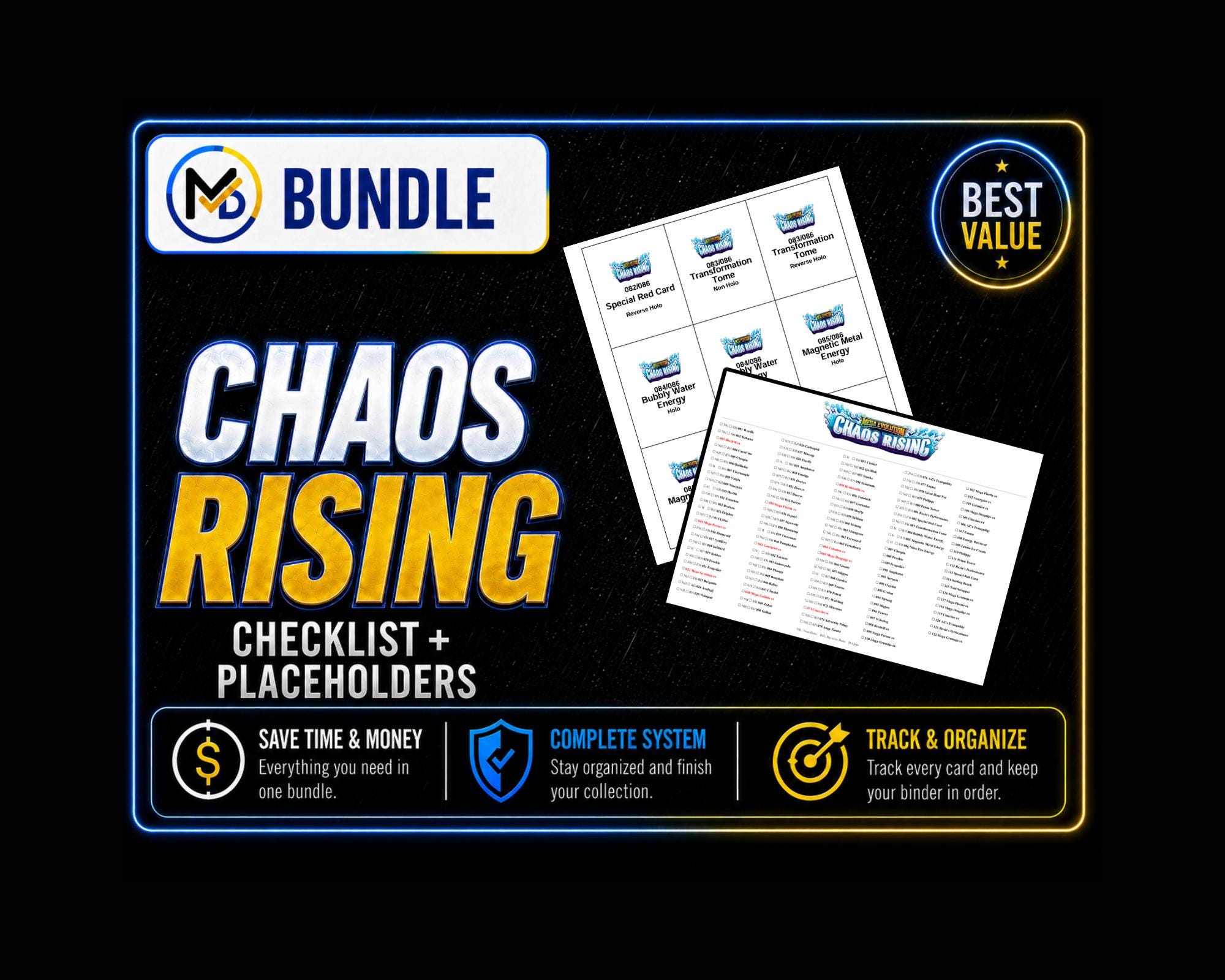 Chaos Rising Master Set Checklist & Binder Placeholder Bundle