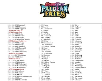 Paldean Fates Master Set Checkliste Druckbare PDF | Pokémon Karte Tracker | NH RH H | Checkliste für die Ordnersammlung