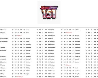 Pokémon 151 Master Set Checkliste Druckbare PDF | NH RH H Tracker | Scharlachrot & Violett 151