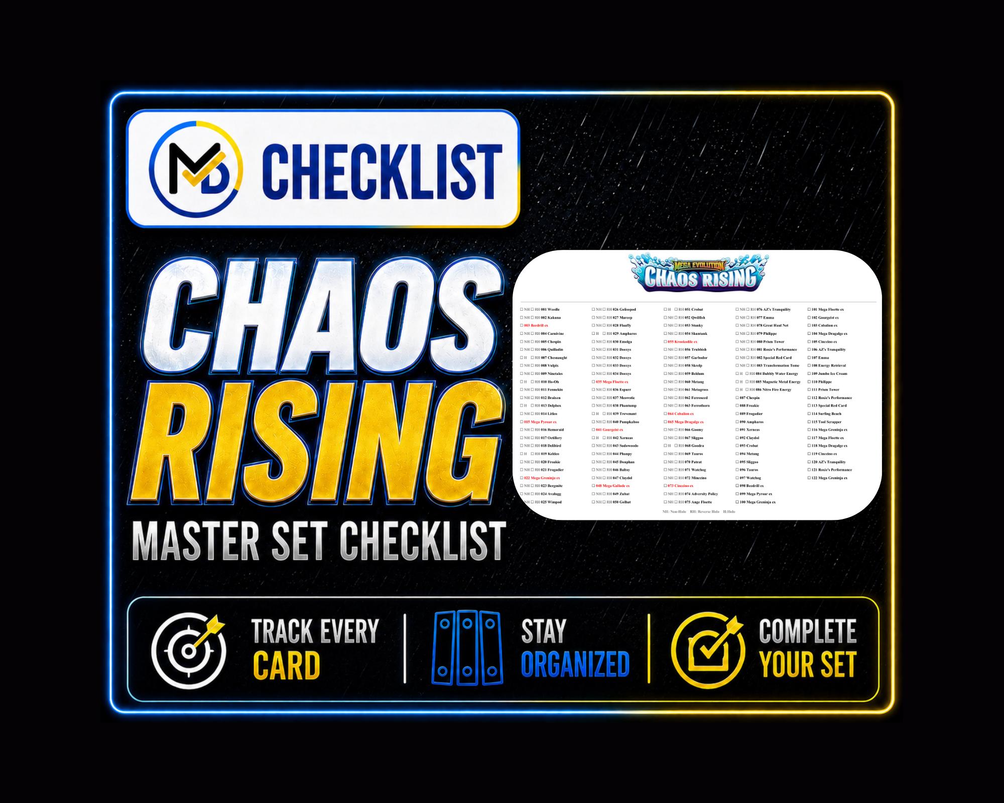 Chaos Rising Master Set Checklist Printable PDF | Pokémon Card Tracker ...
