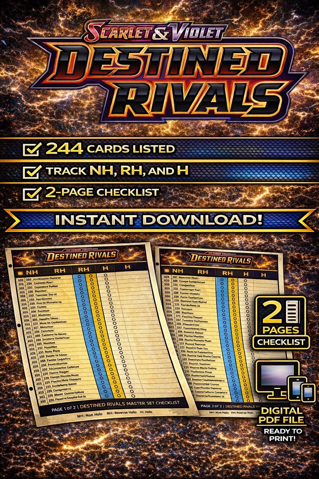 Destined Rivals Master Set Checklist Printable PDF | Pokémon Card ...