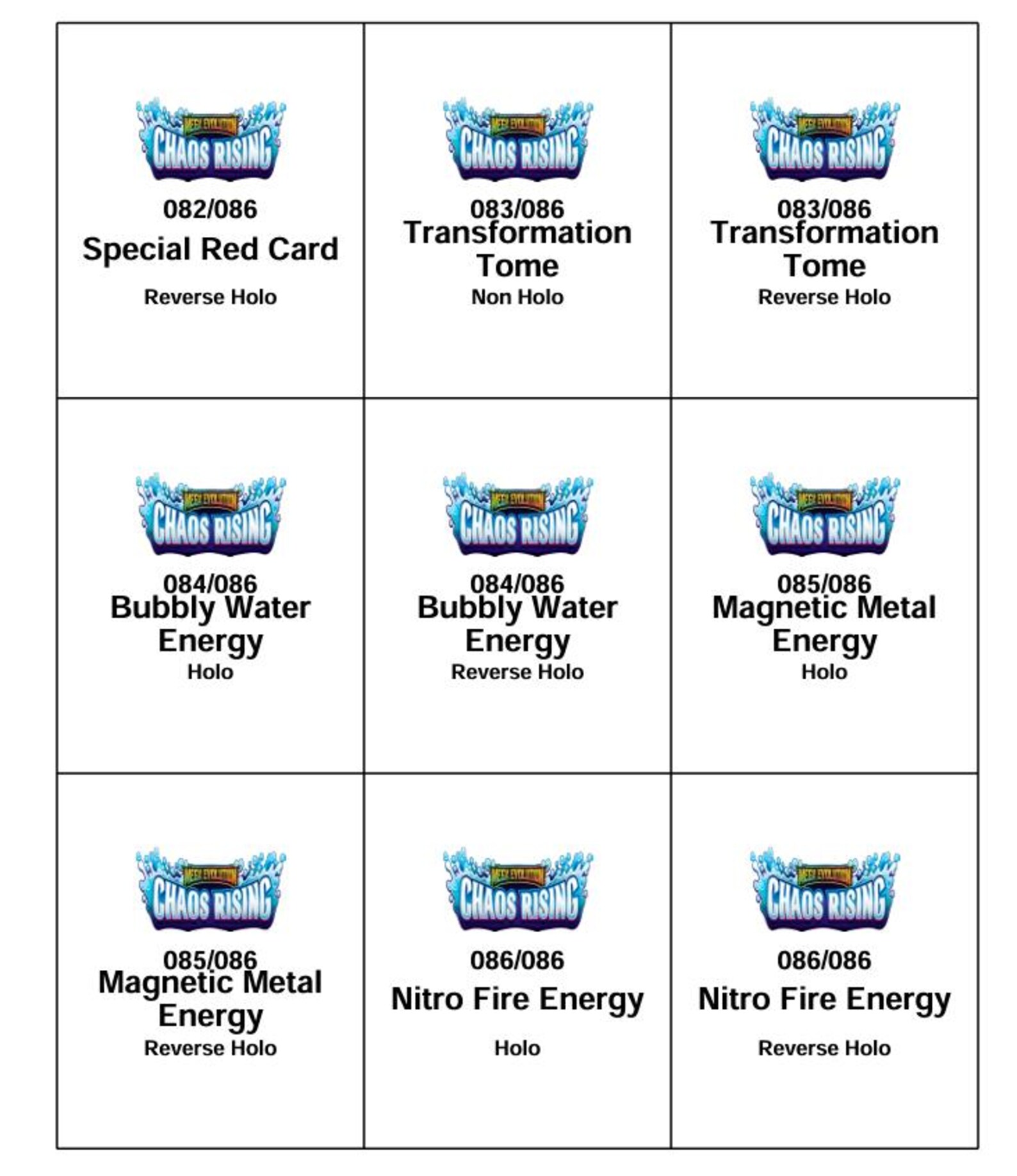 Chaos Rising Master Set Checklist & Binder Placeholder Bundle | Pokémon ...