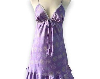 Y2K Victoria's Secret Angels Lavender Satin Floral Babydoll Slip Dress M