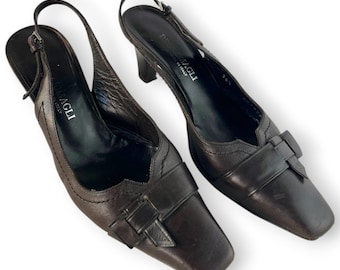 Vintage Bruno Magli Italy leren slingback hakken, chocoladebruin, maat EU36.5