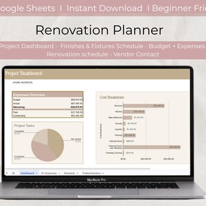 Home Renovation Planner Spreadsheet | Budget Tracker | Project Dashboard | Contractor Contacts | Google Sheets Template | Reno Planner