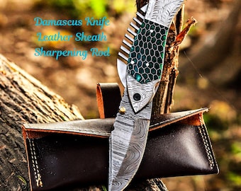 Handmade Damascus Fish Knife Personalized Fisherman Pocket Knife Fishing Folding Knife Gift Groomsmen Gift Wedding Anniversary Gift for Dad