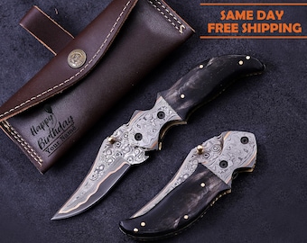 Navaja de bolsillo de Damasco personalizada hecha a mano, grabada, regalo para padrino de boda, regalo para esposo, regalo de aniversario para él, navaja plegable personalizada