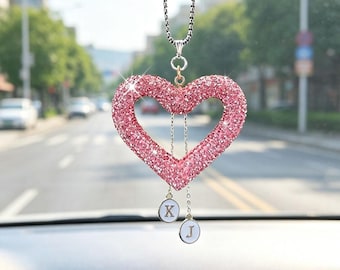 Rhinestone Heart Initials Car Charm pendant,Rearview mirror decor,Car Hanging Charms