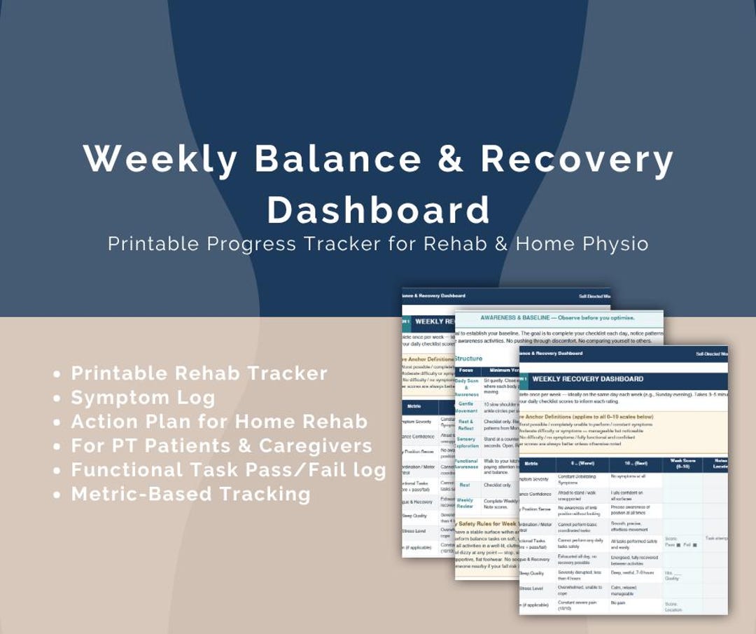 Weekly Rehab Tracker | Printable Balance & Recovery Dashboard (PDF ...