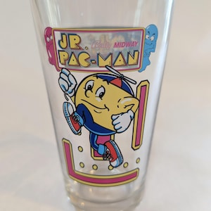 Jr. Pac-Man Retro Arcade Pint Glass - UV Printed Clear Glass - Bally Midway Propeller Beanie Art - Rare 80s Gamer Gift