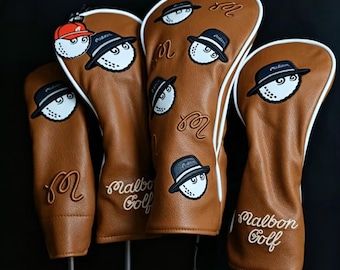 Malbon Golf Club Wood Head Covers Straight Putter Covers Mallet HeadCovers Leather brown