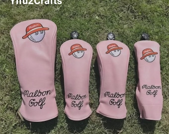 Women Malbon Golf Club Head Covers Wood HeadCovers Driver Woods Hybrid FW Pink
