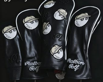 Malbon Golf Club Wood Head Covers Driver Mallet Putter Covers Straight HeadCovers Leather dark green