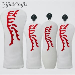Tiger lines Sun Day Red Golf Club Wood Head Covers HeadCovers Leather White/Red image 1