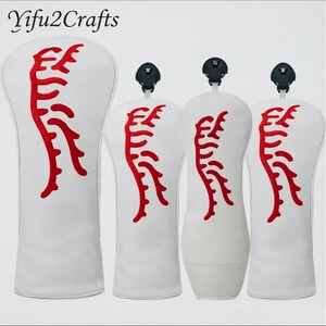 Tiger lines Sun Day Red Golf Club Wood Head Covers HeadCovers Leather White/Red image 2