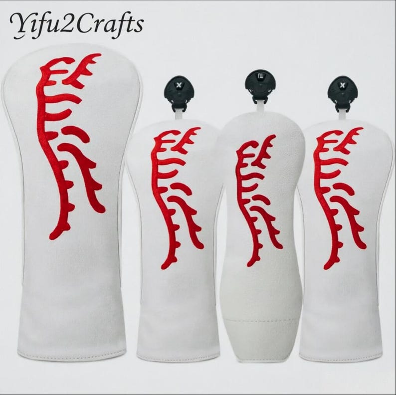 Tiger lines Sun Day Red Golf Club Wood Head Covers HeadCovers Leather White/Red image 2