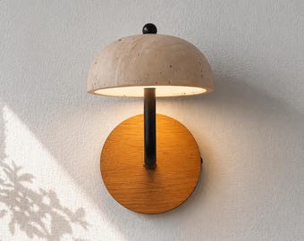 Lámpara de pared Wabi Sabi de travertino, aplique de mesilla de noche retro con forma de seta, luz ambiental cálida.
