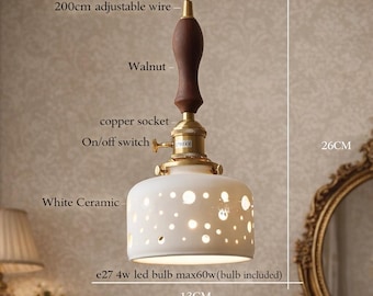 Lámpara colgante LED de madera de nogal nórdico con interruptor de cerámica para comedores y balcones.