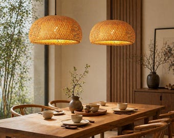 Lámpara colgante de bambú y ratán de 30 cm, lámpara colgante de mimbre tejida a mano, lámpara de araña LED E27
