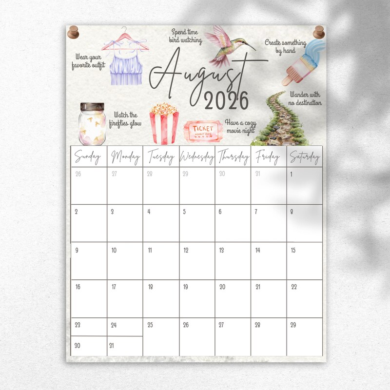 August 2026 Portrait Calendar - Etsy