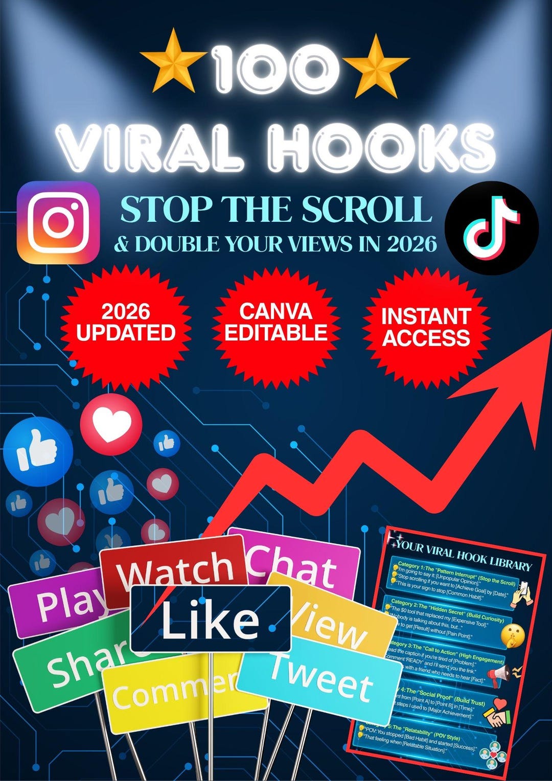 100 Viral Hooks Library: Canva Editable Template for Social Media ...
