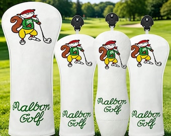 Golfklubbskydd, driver- och putterskydd, söta klubbhuvudskydd i tecknad stil.