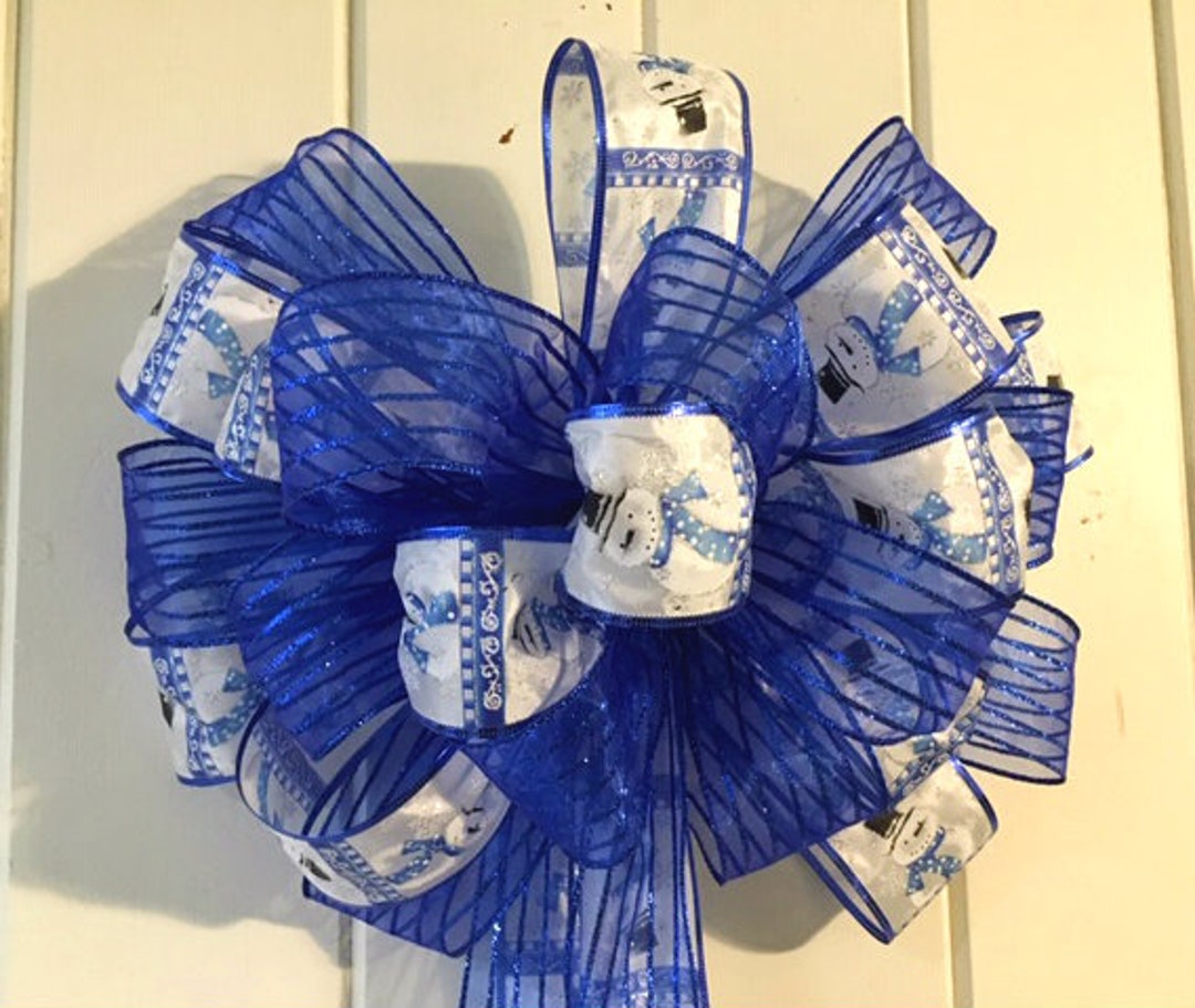 Blue White Christmas Tree Topper Bow Lamp Post Bow Hanukkah Etsy