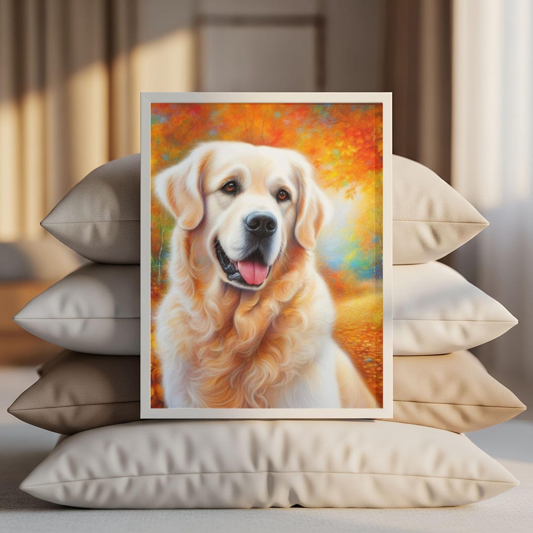 Golden Retriever Wall Art • Autumn Dog Print • Rustic Home Decor • Dog ...