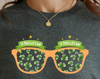 St. Patrick's Day T-shirt for St Paddy's Day shirt eye glasses shamrocks unisex tshirt her him shamrock shirt Irish shirt teeshirt