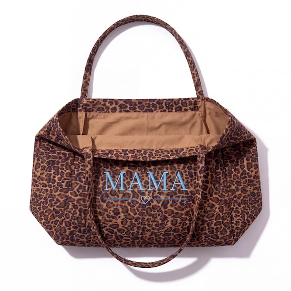 Personalisierte Leopard Canvas Einkaufstasche, Individuell gestickte Weekender, Windeltasche