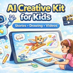 AI Activity Book for Kids | Create Stories, Art & Videos with AI | Fun Learning Printable | Kids Creative Kit Ages 8+