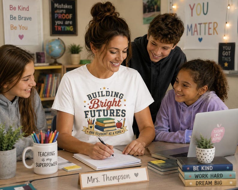 Camiseta "Construindo Futuros Brilhantes" | Homenagem aos Professores, Livros Escolares e Design da Apple imagem 2