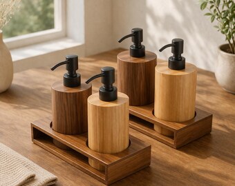 Dispensador de jabón de madera / Botella con dosificador minimalista para baño y cocina