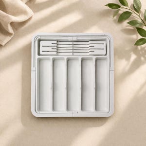 Erweiterbar Besteck Organizer | Verstellbares Utensilientablett | Küchen Schubladen Aufbewahrung | Kunststoff Besteck Organizer | Minimale Küche Bild 5