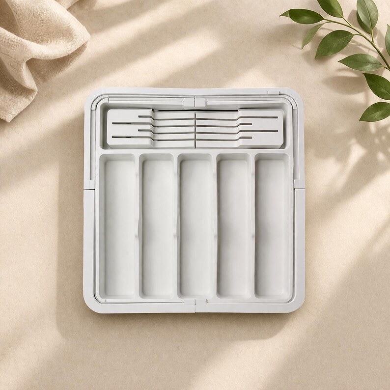 Erweiterbar Besteck Organizer | Verstellbares Utensilientablett | Küchen Schubladen Aufbewahrung | Kunststoff Besteck Organizer | Minimale Küche Bild 5