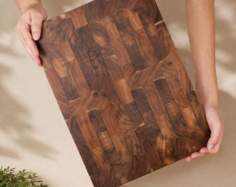 Tabla de cortar de madera de acacia con veta transversal / Tabla de preparación de alimentos tipo bloque de carnicero