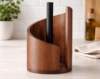 Wooden Paper Towel Holder, Modern Freestanding Kitchen Roll Stand