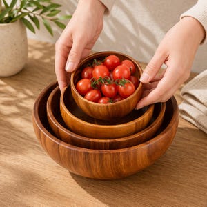 Skålset i akaciaträ | Risskålar i japansk stil, frukt, sallad, köksredskap